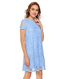 Romwe Women's Short Sleeve Summer Lace Wide Hem Dress Sky Blue_no Stretchy Medium