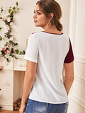 Romwe Women's Casual Colorblock Short Sleeve Contrast Sequin Tee Tops Shirts Multicolor#15 Medium