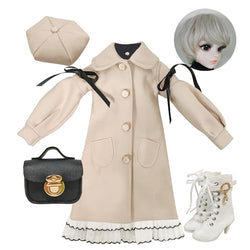 Proudoll 1/3 BJD Doll Clothes 60cm 24in SD Ball Jointed Dolls Set Beret, Wig, Dress, Coat, Boots, and Handbag