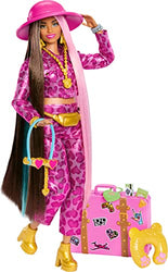 Barbie Doll with Safari Fashion, Barbie Extra Fly, Pink Animal Print Outfit and Pink Suitcase