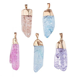 Kissitty 5-Piece 1.57"~2.36" Length Natural Crackle Crystal Gemstone Pendants Healing Chakra