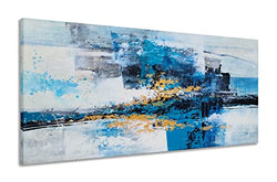 YHSKY ARTS Hand Crafted Abstract Canvas Wall Art - Modern Blue and Gold Oil Paintings - Contemporary Large Pictures for Living Room Bedroom Dinning Decor