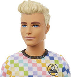 Barbie Ken Fashionistas Doll #174 with Sculpted Blonde Hair Wearing a Surf-Inspired Checkered Shirt, Stone Wash Denim Shorts & White Slip-on Deck Shoes, Toy for Kids 3 to 8 Years Old