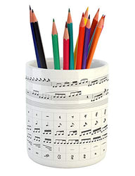 Ambesonne Music Note Pencil Pen Holder, High Detailed Composition of Musical Motifs Graphic, Ceramic Pencil Holder for Desk Office Accessory, 3.6" X 3.2", White Grey