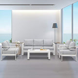 Wisteria Lane Outdoor Patio Furniture Sets, Aluminum Sectional Sofa, White Metal Conversation Set with Grey Cushions