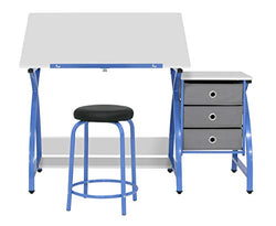 SD STUDIO DESIGNS 2 Piece Venus Craft Table with Angle Adjustable Top and Stool, 50"W x 23.75"D x 29.5"H, Blue/White