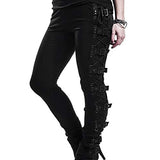 Plus Size Womens Pants Gothic Criss Cross Lace Up Buckle Strap Skinny Leggings Steampunk Ladies Trouser Black