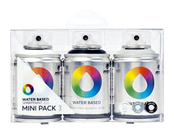 Montana MTN Colors - Water Based Spray Paint Mini Pack - 3 x 100ml Cans (Black, Gray, White)