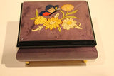 Purple Italian inlaid musical jewelry box with original butterfly design and customizable tune