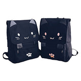 Black College Cute Cat Embroidery Canvas School Backpack Bags for Kids Kitty(Pink)