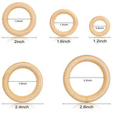 60Pcs Unfinished Wooden Rings for Crafts, 5 Different Sizes Solid Wood Rings for Macrame, DIY Wood Hoops Ornaments and Connectors Jewelry Making