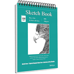9x12 inches Sketch Book, 100 Sheets Top Spiral Bound Drawing Book Paper (68 lb/100gsm) Sketchbook Pad for Kid Adults Artist, Acid Free Art Paper for Colored Pencil Sketch Stick Marker Art