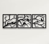 Metal Wall Art, Birds on Branch 3 Pieces, Metal Tree Wall Art, Tree Sign, Metal Wall Decor, Interior and Outdoor Decoration, 3 Panels Wall Hangings (91"W x 30"H / 232x75cm)