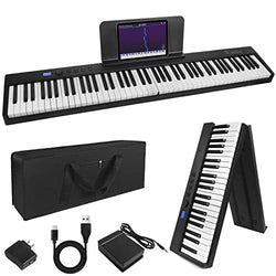 Kmise Folding Piano Keyboard-88 Key Semi-Weighted Digital Keyboard Piano-Bluetooth Foldable Keyboard with MIDI Sustain Pedal,Music Sheet Holder,Carrying Bag