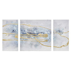Madison Park Wall Art Living Room Décor Cosmo Hand Embellished Canvas Home Accent Modern Dining, Bathroom Decoration, Ready to Hang Painting for Bedroom, Multi-Sizes, Blue/Gold, 3 Piece