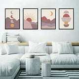 Modern Sun and Moon Geometric Wall Art -4 Piece (8X10in) UNFRAMED Prints, Aesthetic Posters for Home, Bedroom, Dorm, and Office Décor, Minimalistic Pictures Boho Wall Décor