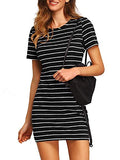 Floerns Women's Casual Short Sleeve Striped Bodycon T Shirt Short Mini Dress A Black and White S