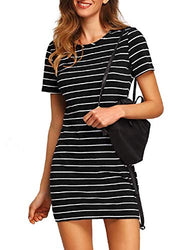 Floerns Women's Casual Short Sleeve Striped Bodycon T Shirt Short Mini Dress A Black and White S