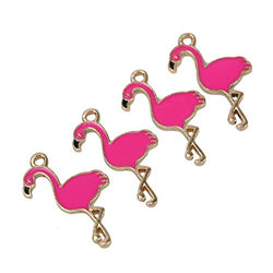 HUELE 30pcs Enamel Flamingo Enamel Charms Pendant Bulk Jewelry Making