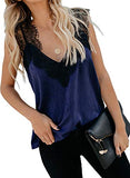 ROSKIKI Cute Lace Summer Tank Tops for Women 2021 Fashion Casual Loose V Neck Sleeveless Shirt Blouses Blue Small
