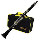 JUUXAAN Bb clarinet instrument rubber clarinet beginners, nickel keys. Complete set of suitcase, clarinet reed, wipe cloth, 2 interfaces, clarinet bracket