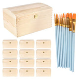 Juntos 12 Packs Unfinished Wooden Box with 10pcs Paintbrushes, Wood Box with hinged Lid Natural Pine Wooden Craft Boxes DIY Wooden Storage Box for Keepsake Boxes, Jewelry Box（3.54 x 2.17 x 1.97 Inch）