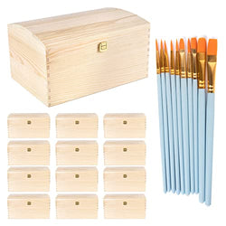 Juntos 12 Packs Unfinished Wooden Box with 10pcs Paintbrushes, Wood Box with hinged Lid Natural Pine Wooden Craft Boxes DIY Wooden Storage Box for Keepsake Boxes, Jewelry Box（3.54 x 2.17 x 1.97 Inch）