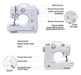 Portable Sewing Machine for Adult Beginners Electric Household Mini Sewing Machine Tool, 12 Built-in Stitches, 2 Speeds Double Thread, LED Light, Thread Cutter and Foot Pedal Included for DIYer