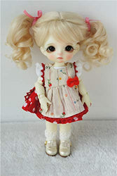 Wigs Only! JD428 5-6inch 13-15cm Lovely Twin Wave Ponytail BJD Wigs 1/8 Lati Yellow Mohair School Girl Doll Wig (Blond)