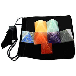 Set of 7 (SEVEN) Pyramid Chakra Set -- Engraved Pyramid Shaped Chakra Stone - Reiki -