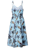ECHOINE Women Sling Blue Pineapple Floral Dress Sleeveless Slim Waist