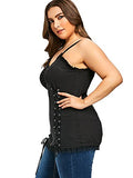 Nihsatin Women's Plus Size Lace up Ribbed Tops Casual T-Shirts Gothic Corset Top