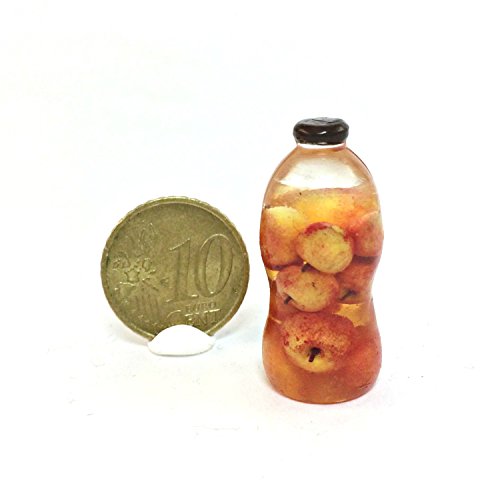 Bottle of apple juice, a jar of apples, apple juice, apple liqueur, a bottle of juice. Dollhouse miniature 1:12