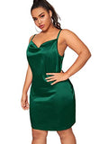Romwe Women's Plus Size Sexy Satin Spaghetti Strap Cowl Neck Solid Party Cami Mini Dress Green 3X Plus
