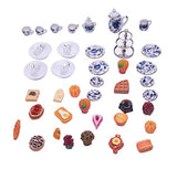 52 Pieces Miniature Dollhouse Furniture and Accessories Tea Sets Porcelain Dollhouse Kitchen Accessories Set 1 12 Scale (Tea Sets+Cutlery+Pastries+Fruits)