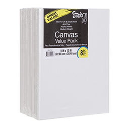 Darice Studio 71, 8 Piece, 9 by 12 inch, Stretched Canvas Value Pack, Pack of 8, White