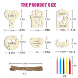 CCINEE 60 Pcs Valentine's Day Wooden Slices Set,Assorted Wood Cutouts with 5Pcs Markers and Natural Twine Unfinished Heart Ornaments for Kids Party Supply and School Gift Exchange