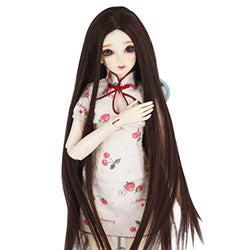 1/3 BJD SD Doll Wig with 9-10 Inch Doll Wig High Temperature Synthetic Fiber Long Straight Black Khaki Halves Hair Wig BJD Doll Wigs for 1/3 1/4 1/6 BJD SD Doll (T3932&T2512B)