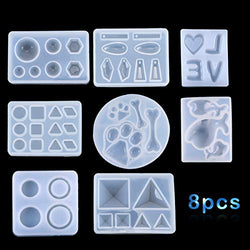 iSuperb 8 Pcs Jewelry Silicone Mold DIY Making Mold Resin Epoxy Pendant Mold for Keychain Crafting, Resin Epoxy, Pendant Earrings Making