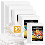 24 Packs Stretched Canvas, Multi Pack- 4x4",5x7",8x10",9x12",11x14",12x16" (4 of Each),100% Cotton Artist Canvas Boards for Painting,Primed White Canvas,for Acrylic,Oil Paint,Wet or Dry Art Media
