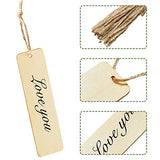Wood Blank Bookmarks DIY Wooden Craft Bookmark Unfinished Wood Hanging Tags Rectangle Shape Blank Bookmark Ornaments with Holes and Ropes for Christmas DIY Wedding Birthday Party Decor (36)