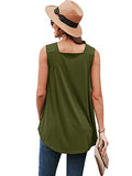 Romwe Women's Summer Sleeveless Curved Hem Asymmetric Tunic Tops Blouse Shirts Army Green Medium