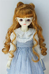 JD436 Long Wavy Curly Hair with Bow bun 1/6 1/4 1/3 YOSD MSD SD Synthetic Mohair BJD Doll Wigs (Ginger, 8-9inch)