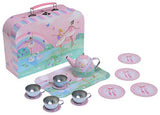 Jewelkeeper 15 Piece Girls Pretend Toy Tin Tea Set & Carrying Case - Ballerina Design