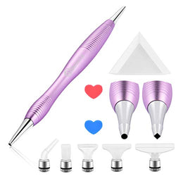 Benote Metal Diamond Painting Pen, Ergonomic Diamond Art Drill Sticky Pen Tools 5 D Diamond Painting Accessories with Multi Replacement Pen Heads and Wax - Purple