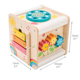 Le Toy Van - Wooden Educational Multi-Sensory Activity Cube with Spinning Wheel | Petilou Range Wood Baby Toy | Suitable for Boy Or Girl 2 Year Old +