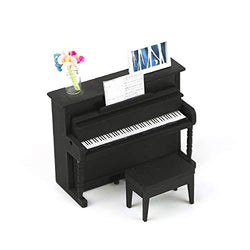 1:18 Scale Cool Beans Boutique Miniature Dollhouse Musical Instrument DIY Kit – Black Upright Piano with Bench (Assembly Required) – 1:18 Scale DH-HD18-1181007 Black Piano