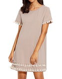 Romwe Women's Short Sleeve Summer Loose Tunic Casual Tassel Dress Apricot S