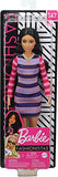 Barbie Fashionistas Doll with Long Brunette Hair Wearing Striped Dress, Orange Shoes & Necklace, Toy for Kids 3 to 8 Years Old