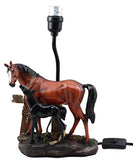 Ebros Gift Chestnut Horse Mare & Foal By Ranch Fence Desktop Table Lamp With Shade Home Decor